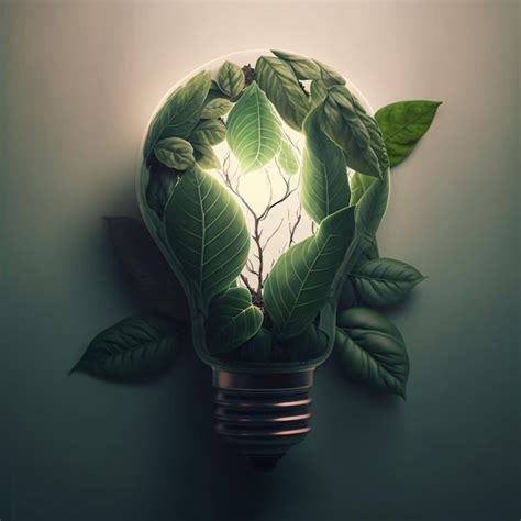 Premium Photo A Light Bulb With Leaves Inside It With A Light Bulb On