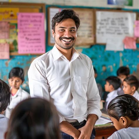 Indian Male Teacher Teaching In The Classroom Premium Ai Generated Image