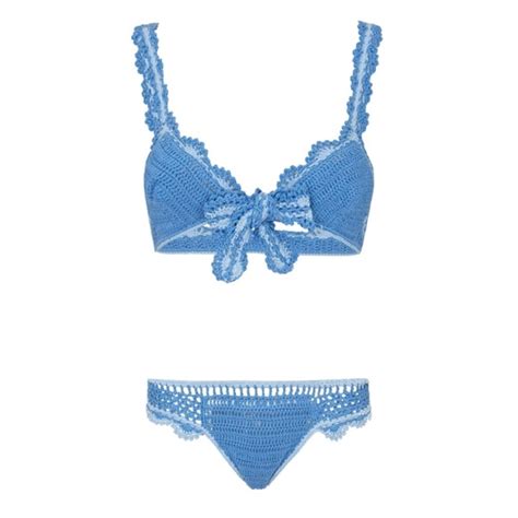 Maiyo Swim Swim Blue Crochet Two Piece Triangle Bikini With Tie