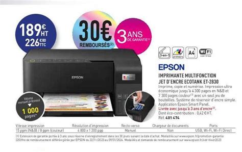 Promo Imprimante Multifonction Jet D Encre Cotank Et Epson Chez