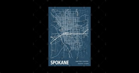 Spokane Blueprint Street Map Spokane Colour Map Prints Spokane