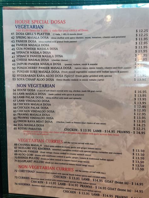 Menu at Krishna's Dosa Grill restaurant, Surrey