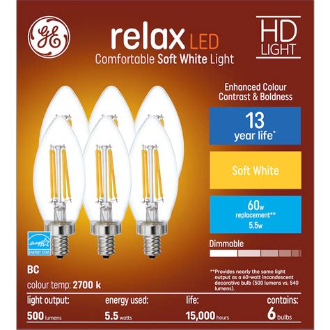 Ge Relax Hd Soft White W Replacement Led Decorative Clear Blunt Tip