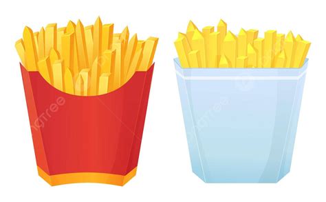 Papas Fritas De Dibujos Animados En Caja Roja Y Blanca Vector Png