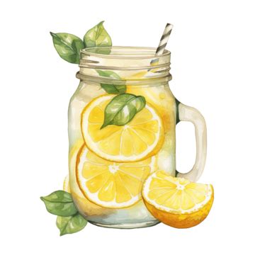 Watercolor Lemonade Jar Clip Art Watercolor Hand Draw Png