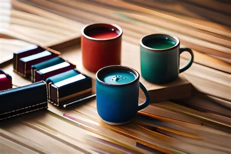 Premium AI Image | a collection of colorful coffee mugs on a table.