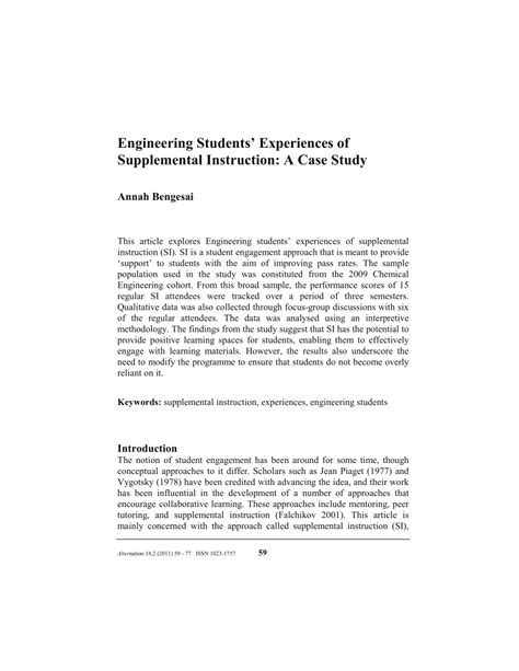 Pdf Engineering Students Experiences Of Supplemental Instruction