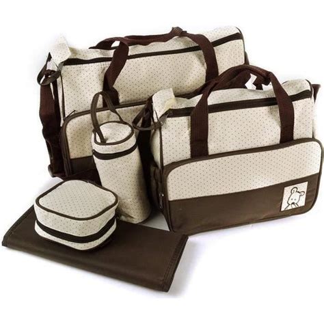 Set de 5pcs Sac à Main Langer Bébé Maman pour Promenade Voyage Brun