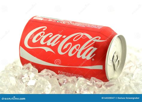 Coca Cola Drink In A Can On Ice Isolated On White Background Editorial