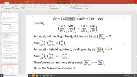 Thermodynamic Identities And Maxwell Relations Youtube