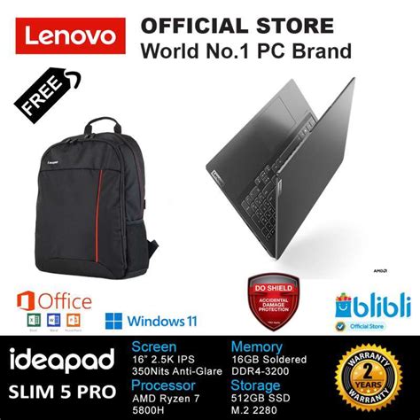 Jual LENOVO IDEAPAD SLIM 5 PRO IP 5PRO-16ACH6 L0ID STORM GREY AMD R7 ...