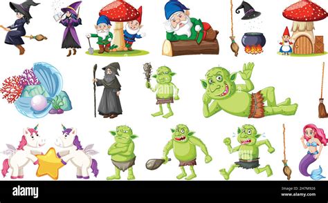 Set Of Fantasy Fairy Tale Characters And Elements Illustration Stock