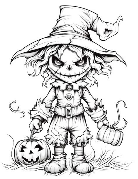 Dibujo De Halloween De Una Bruja Con Calabaza Y Sombrero Imagen