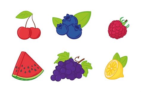 Conjunto De Frutas Coloridas Dos Desenhos Animados Vetoriais Cereja