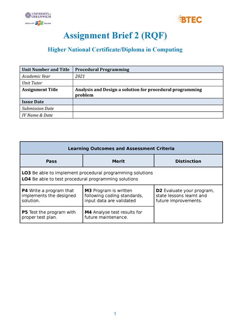 Assignment 2 Brief Assignment Brief 2 Rqf Higher National