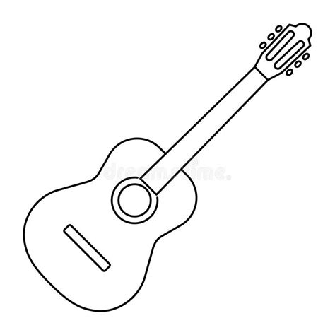 Icono Del Contorno Blanco Del Icono De La Guitarra Ac Stica En El Negro