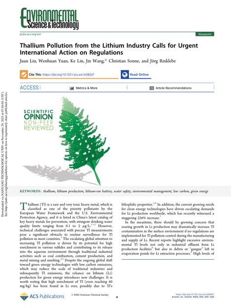 Pdf Thallium Pollution From The Lithium Industry Calls For Urgent