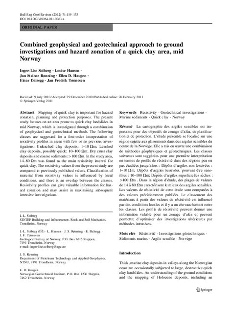 Pdf Mapping Of Quick Clay Using Geoelectrical Imaging And Cptu