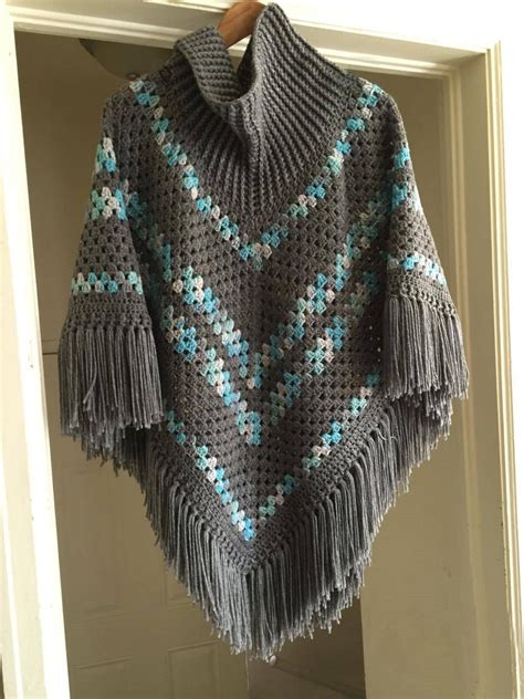 Ribbed Cowl Neck Poncho Crochet Pattern Etsy