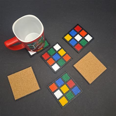 Perler Beads Coasters Rubik S Cube Set Of 6 Coasters Etsy