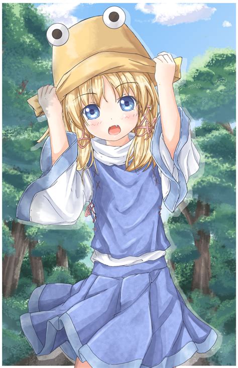 Safebooru Aqua Eyes Blonde Blonde Hair Fang Hair Ornament Hat Moriya