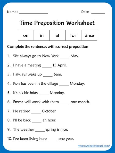 Time Preposition Worksheets For Th Grade Your Home Teacher