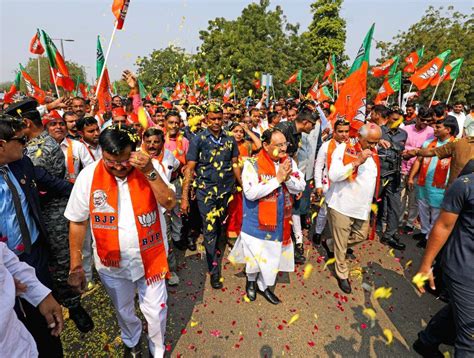 Bjp National President Jp Nadda Arrives At The Gujarat Assembly To File