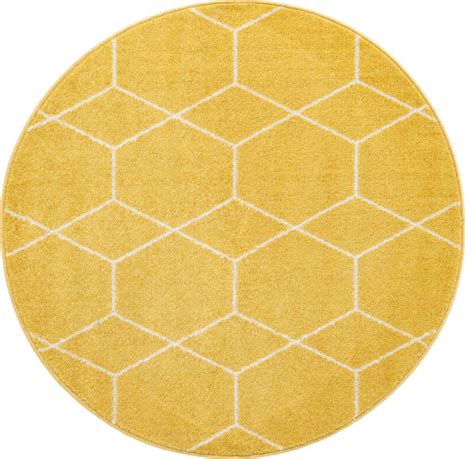 Rug Unique Loom Trellis Frieze Yellow Round 4 0 X 4 0 Contemporary