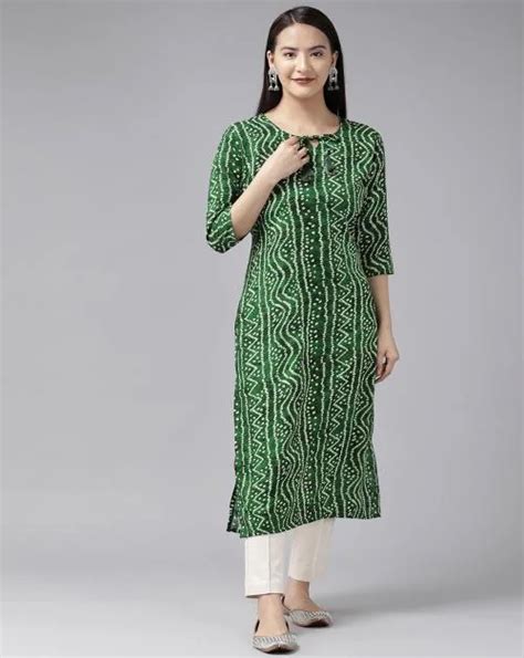 Buy Aarika Womens Green Color Bandhani Print Kurti Online At Best