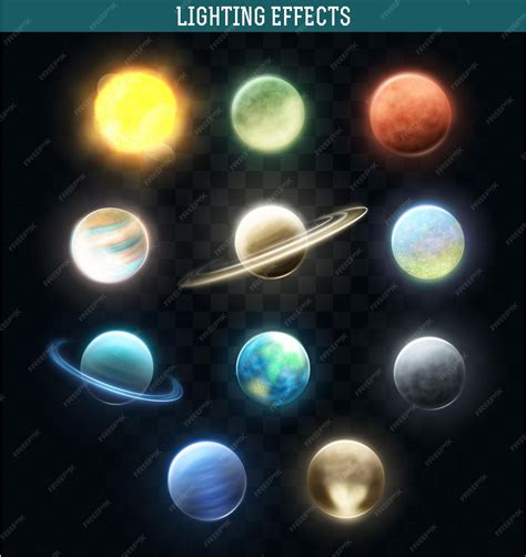 Premium Vector | Set realistic bright planets. Light cosmic effects ...