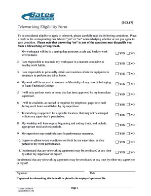 Fillable Online Bates Ctc Teleworking Eligibility Form Bates