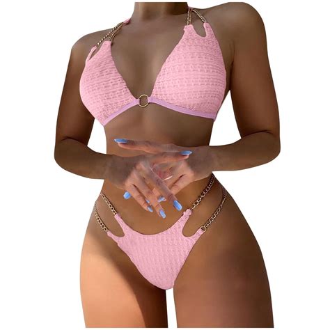 Utsjkr Savings Women S Micro Triangle Bikini Set Cut Out Chain Two Piece Bathing Suit Retro