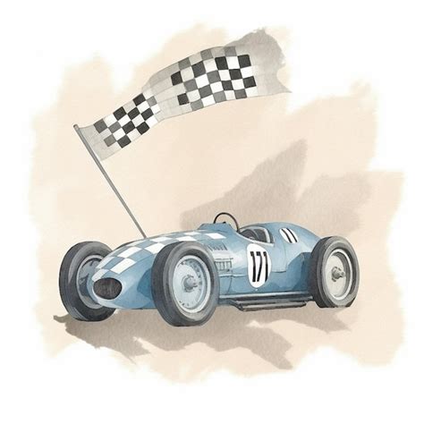 Premium AI Image Arafed Blue Race Car With Checkered Flag On The