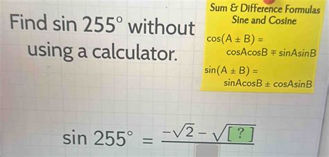 Solved Sum Difference Formulas Find Sin Without Sine And Co