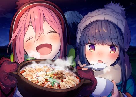 Laid Back Camp HD Wallpaper Nadeshiko Rin Enjoying A Meal