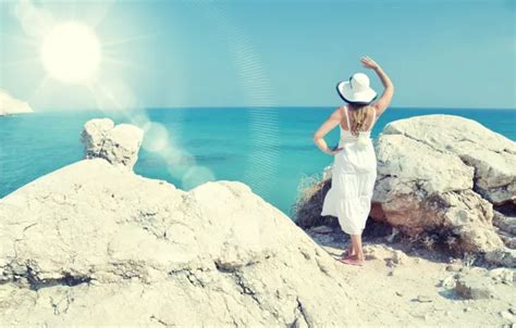 Wallpaper sea, beach, summer, girl, the sun, stay, hat, summer for ...