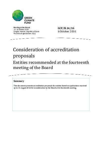 Gcfb1416 Consideration Of Accreditation Proposals Entities