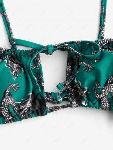 ZAFUL Dragon Print Oriental Cutout String Bikini Swimwear In GREEN ZAFUL