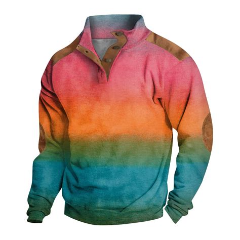 Biziza Mens Tie Dye Pullover Sweatshirts With Elbow Patches 1 4 Henley Long Sleeve Fashion