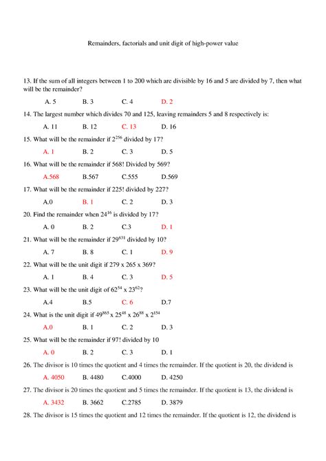 Remainders Factorials Unit Digit Of Higher Powers 50 Remainders Factorials And Unit Digit Of