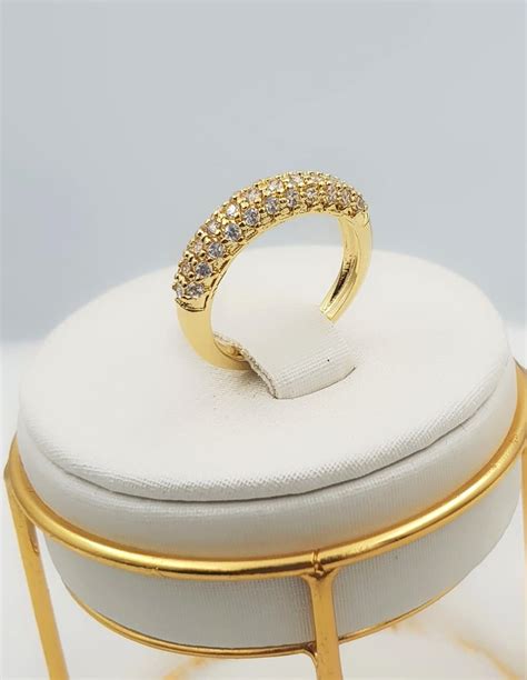 Anel Aparador 3 Fileiras Micro Zircônias Cristal Banhado em Ouro 18k