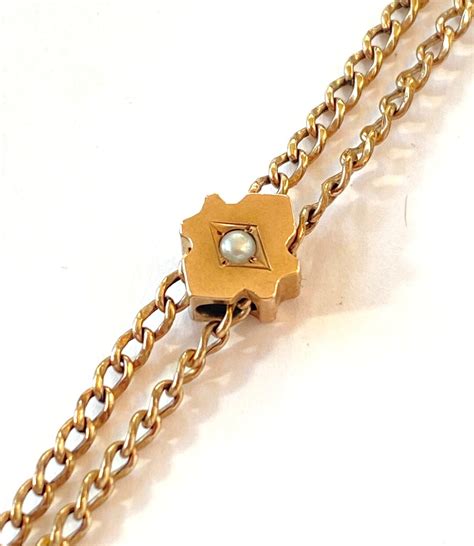 Vintage Pearl Slide Chain Necklace Antique Victorian Gold Filled Pocket