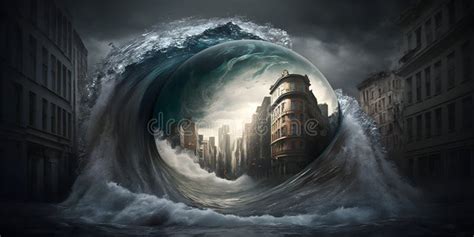 Climate Change Concept. Flood Illustration. Flooded Street in a City ...