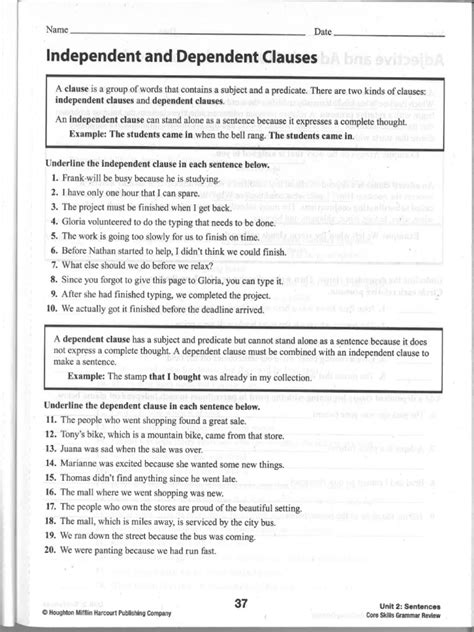 Independent And Dependent Clauses Worksheet Pack Teach Starter Worksheets Library