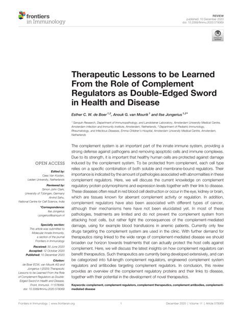 [PDF] Therapeutic Lessons to be Learned From the Role of Complement ...