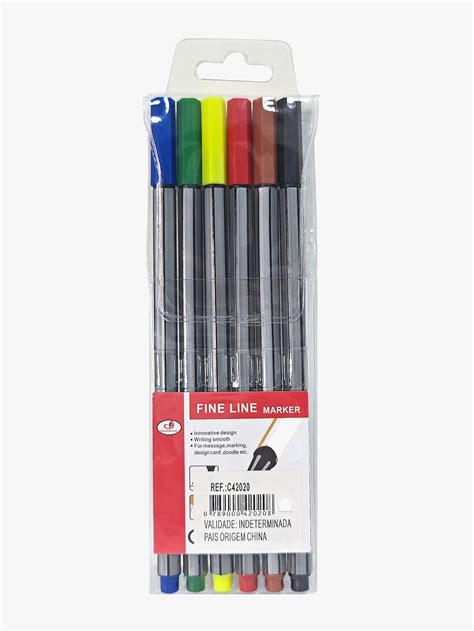 Chens Bags Kit 6 Cores Canetas Coloridas Fine Line Ponta Fina Fineliner