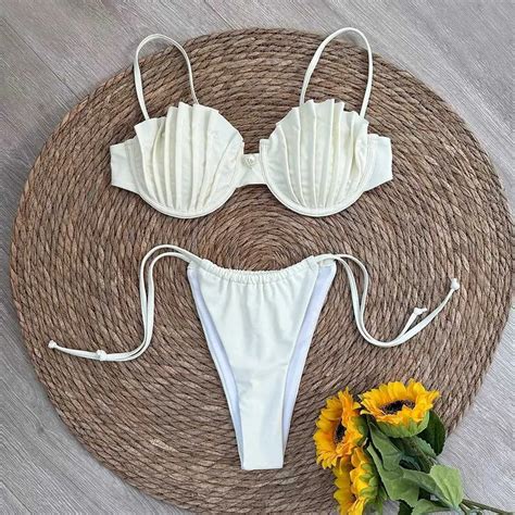 Kadın Mikro Bikini Seti Plaj Havuzu Için Seksi Shell Thong Brezilya Mayo Yi TL159 77 DHgate