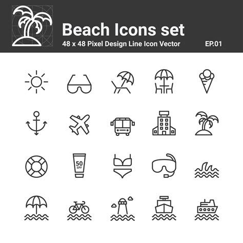 Beach Icons Set Vector Illustration 5248952 Vector Art At Vecteezy