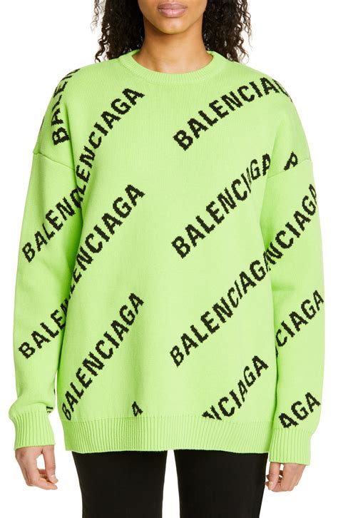 Womens Balenciaga Logo Jacquard Cotton Blend Sweater Size Small