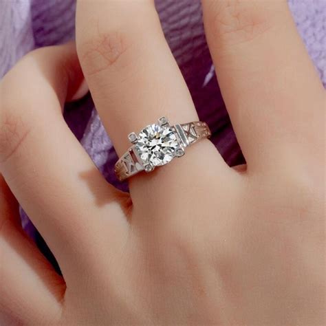 Round Cut 2 Carat Tw Solitaire Moissanite Rings In 18K White Gold